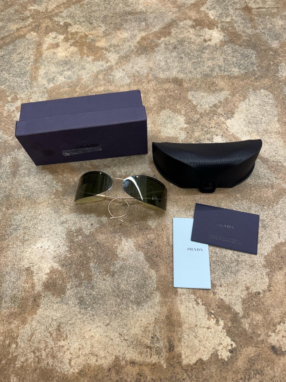 Prada Vintage Gold Frame Shield Sunglasses with Case